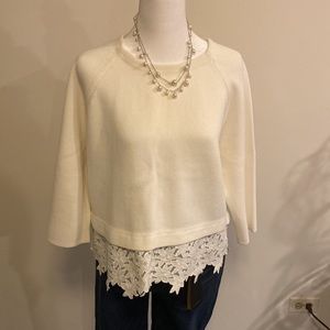 J Crew white blouse size L  with lace trim and 3/4 sleeves